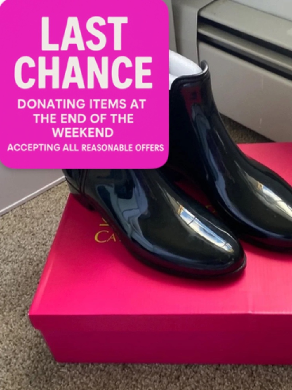 Catherine Malandrino Short Black Rain Boots. Women’s Size 9